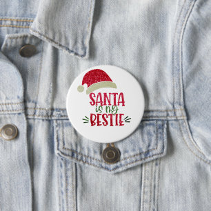 Sparkling Santa Bestie Funny Christmas Holiday Button
