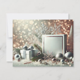 Sparkling Silver Christmas Background with Decorat Feiertagskarte