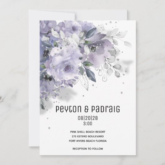 Sparkling Silver Mauve Wedding Einladung (Vorderseite)