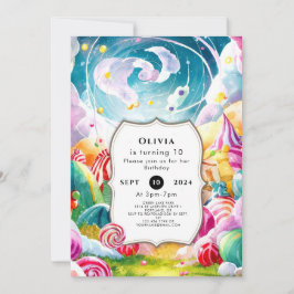 Sparkling Simple Candyland Birthday Einladung