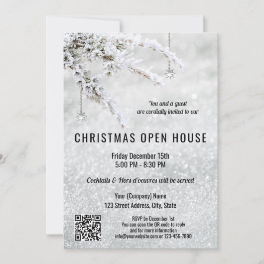 Sparkling Snow Christmas Company Open House QR in Einladung (Vorderseite)