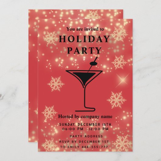 Sparkling-Snowflake-Cocktail Holiday Party Einladung (Vorne/Hinten)