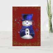 Sparkling Snowman in Blue Velvet Christmas Karte (Vorderseite)
