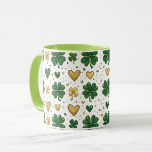 Sparkling St. Patrick's Pattern Design Tasse (Vorderseite Links)