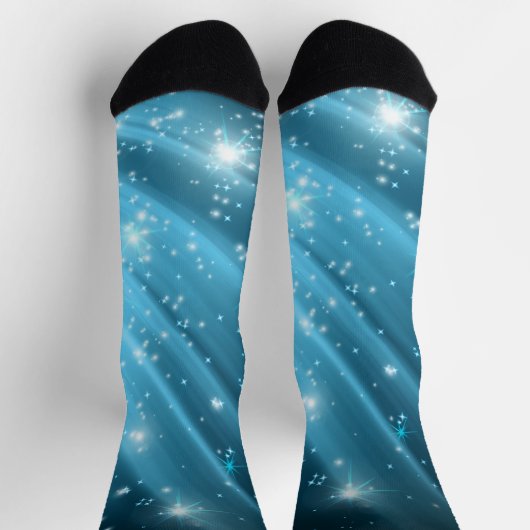 Sparkling Starry Night Sky Blue Gradient Crew Sock Socken (Oben)