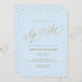 Sparkling Stars Blue Boy Baby Sip and See Einladung (Vorne/Hinten)