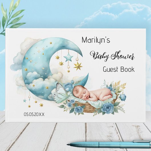 Sparkling Stars und Moon Boy Babydusche Gästebuch