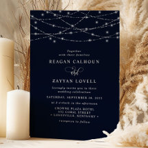 Sparkling String Lights Elegant Navy Blue Wedding