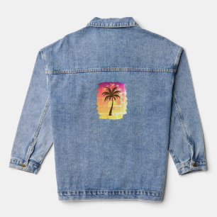 Sparkling Sunset Palm Tree Tropical Paradise Sil Jeansjacke