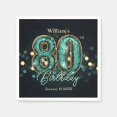 Sparkling Teal and Gold 80th Birthday Serviette (Vorderseite)