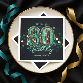  Sparkling Teal and Gold 80th Birthday  Serviette
