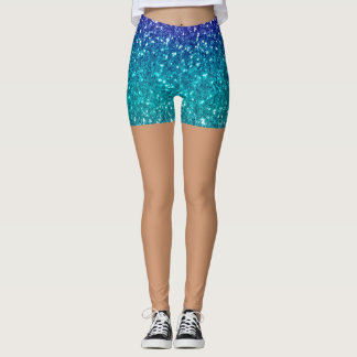 Sparkling Teal Blue Glitter Skin Tone Women's  Leggings
