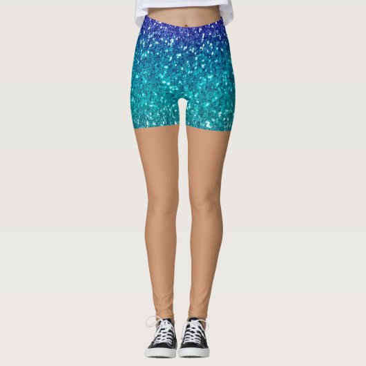 Sparkling Teal Blue Glitter Skin Tone Women's Leggings (Vorderseite)