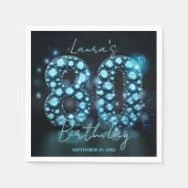 Sparkling Turquoise Black Diamond 80th Birthday Serviette (Vorderseite)