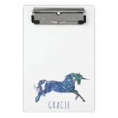 Sparkling Unicorn Girls Personalisierte Schule Mini Klemmbrett (Vorderseite)