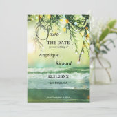 Sparkling Weihnachts Beach Foto Save the Date Kart (Stehend Vorderseite)