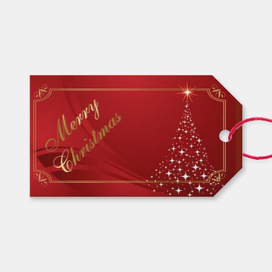 Sparkling Weihnachtsbaum auf Red Geschenkanhänger (Vorderseite (Horizontal))