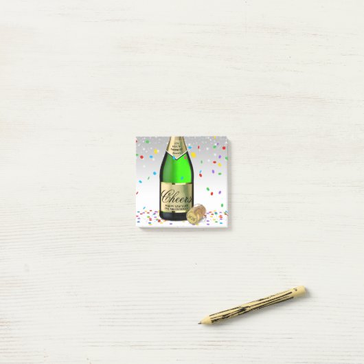 Sparkling Wein Flasche glücklich Neues Jahr 2025 Post-it Klebezettel (Auf Schreibtisch)