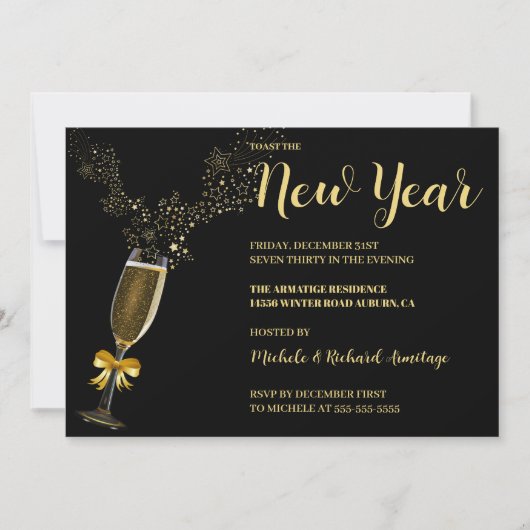 Sparkling Wein Neujahr Einladung (Vorderseite)