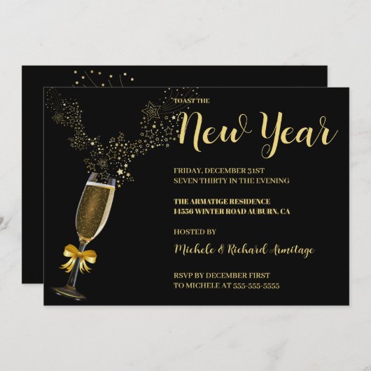Sparkling Wein Neujahr Einladung (Vorne/Hinten)