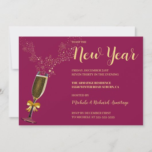 Sparkling Wein Neujahr Einladung (Vorderseite)