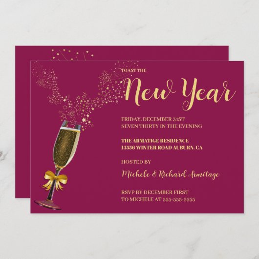 Sparkling Wein Neujahr Einladung (Vorne/Hinten)