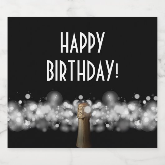 Sparkling Weinblasen auf Personalisiertem Schwarze Schaumweinetikett (Einzelnes Label)