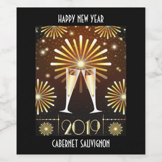Sparkling Wine and Fireworks Silvester 2019 Weinetikett (Einzelnes Label)