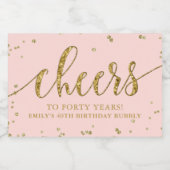 Sparkling Wine and Gold Glitzer Cheers 40. Geburts Schaumweinetikett (Einzelnes Label)