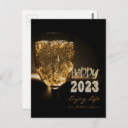 Sparkling Wine Champagne Inspirational Happy 2023 Postkarte (Vorne/Hinten)