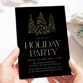 Sparkling Winter Pine Black Holiday Party Folieneinladung