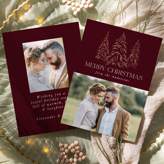 Sparkling Winter Pine Burgund Frohe Weihnachten