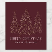Sparkling Winter Pine Burgund Frohe Weihnachten Weinetikett (Einzelnes Label)