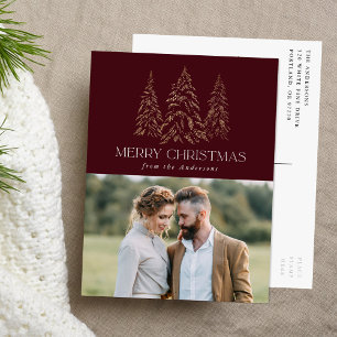 Sparkling Winter Pine Burgundy Merry Christmas Feiertagspostkarte