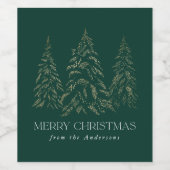 Sparkling Winter Pine Green Frohe Weihnachten Weinetikett (Einzelnes Label)