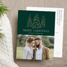 Sparkling Winter Pine Green Frohe Weihnachts-Foto Feiertagspostkarte