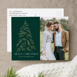 Sparkling Winter Pine Green Frohe Weihnachts-Foto Feiertagspostkarte