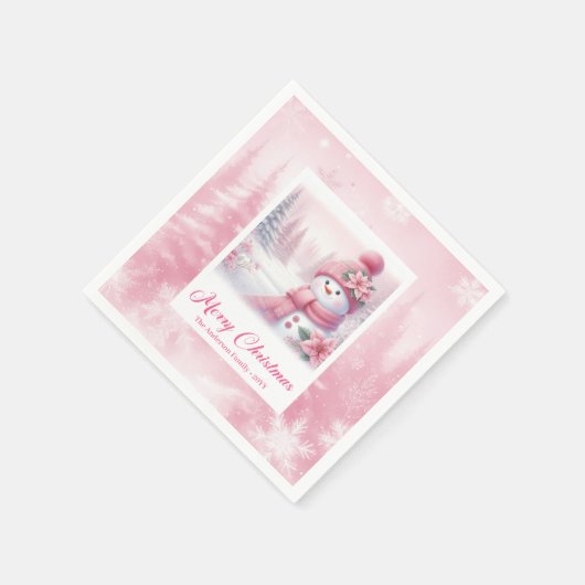 Sparkling Winter Scene Pinkmas Christmas Napkins  Serviette (Ecke)