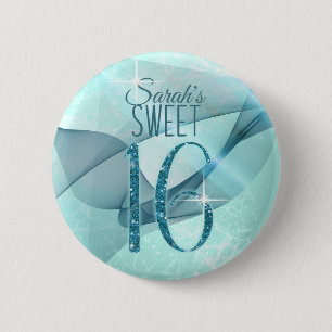 Sparkling-Wirbel 16 . Geburtstag Aquamarin ID652 Button