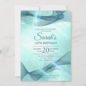 Sparkling-Wirbel 16 . Geburtstag Aquamarin ID652 Einladung (Rückseite)