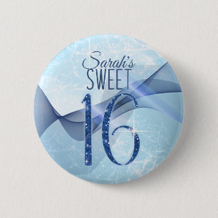 Sparkling-Wirbel 16 . Geburtstag Blue ID652 Button