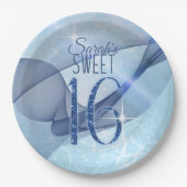 Sparkling-Wirbel 16 . Geburtstag Blue ID652 Pappteller (Vorderseite)