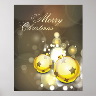 Sparkling Yellow Ornament Frohe Weihnachten Poster