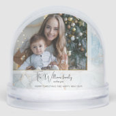 Sparkly Blue & Gold Marble Photo Snow Globe Schneekugeln (Vorderseite)