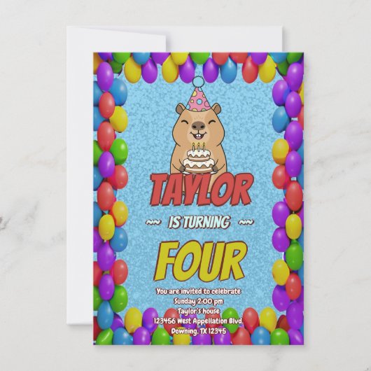 Sparkly Capybara Birthday Invite Einladung (Vorderseite)