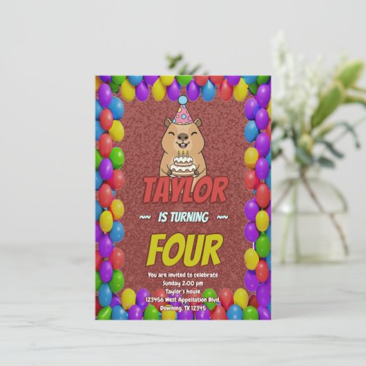 Sparkly Capybara Birthday Invite Einladung (Stehend Vorderseite)