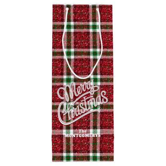 Sparkly Christmas Plaid Geschenktüte Für Weinflaschen (Rückseite)