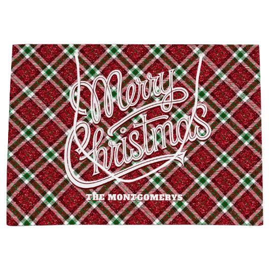 Sparkly Christmas Plaid Große Geschenktüte (Vorderseite)