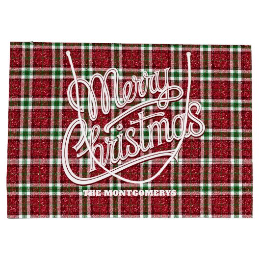 Sparkly Christmas Plaid Große Geschenktüte (Rückseite)