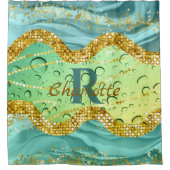 Sparkly Emerald Green Monogram | Luminous Gradient Duschvorhang (Vorderseite)
